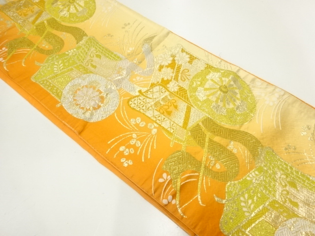 JAPANESE KIMONO / ANTIQUE FUKURO OBI / SILK / WOVEN CARRIAGE